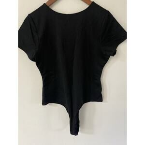 BP. Womens Large Black Sleeveless Fitted Solid Ribbed Knit Thong Bodysuit